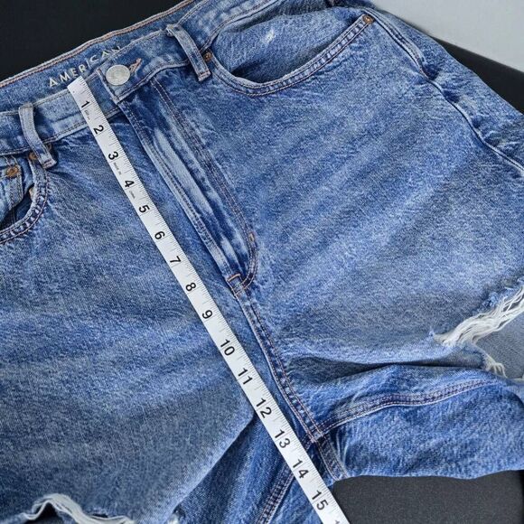 American Eagle Womens Baggy High Rise Jeans Size 12 Short Blue Distressed Grunge - Picture 7 of 8